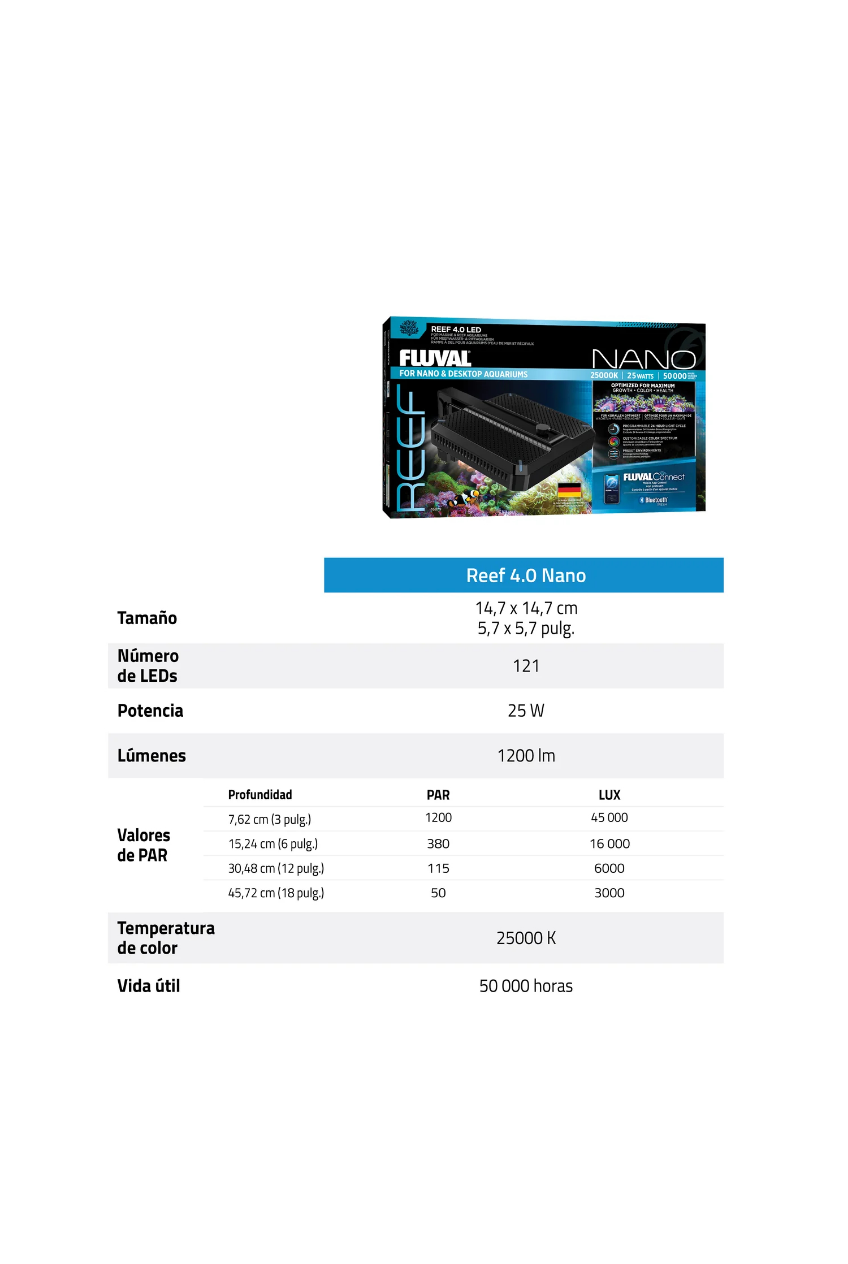 Fluval - Iluminación LED Nano Reef 4.0 de 25W