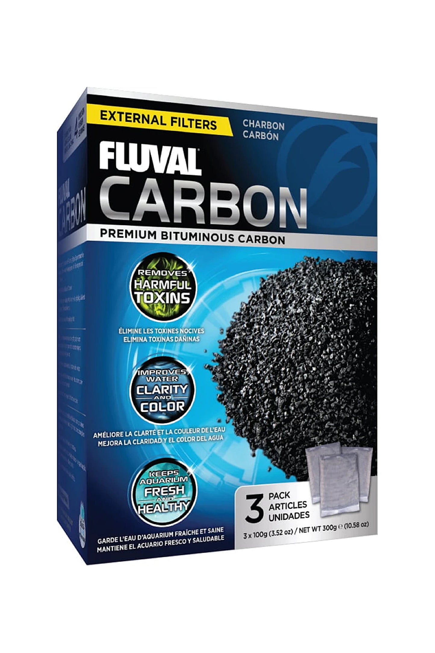 Fluval – Premium-Aktivkohle 300 g, 3 x 100