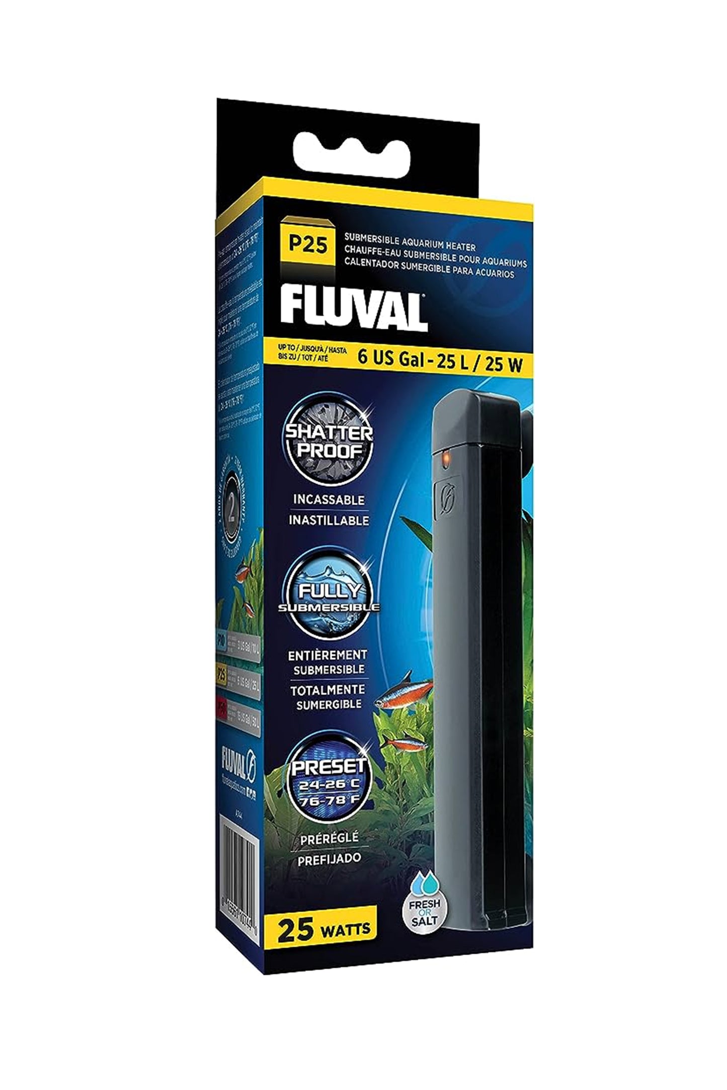 Fluval – P25 Voreingestellter Heizer 24–26 °C – 25 l