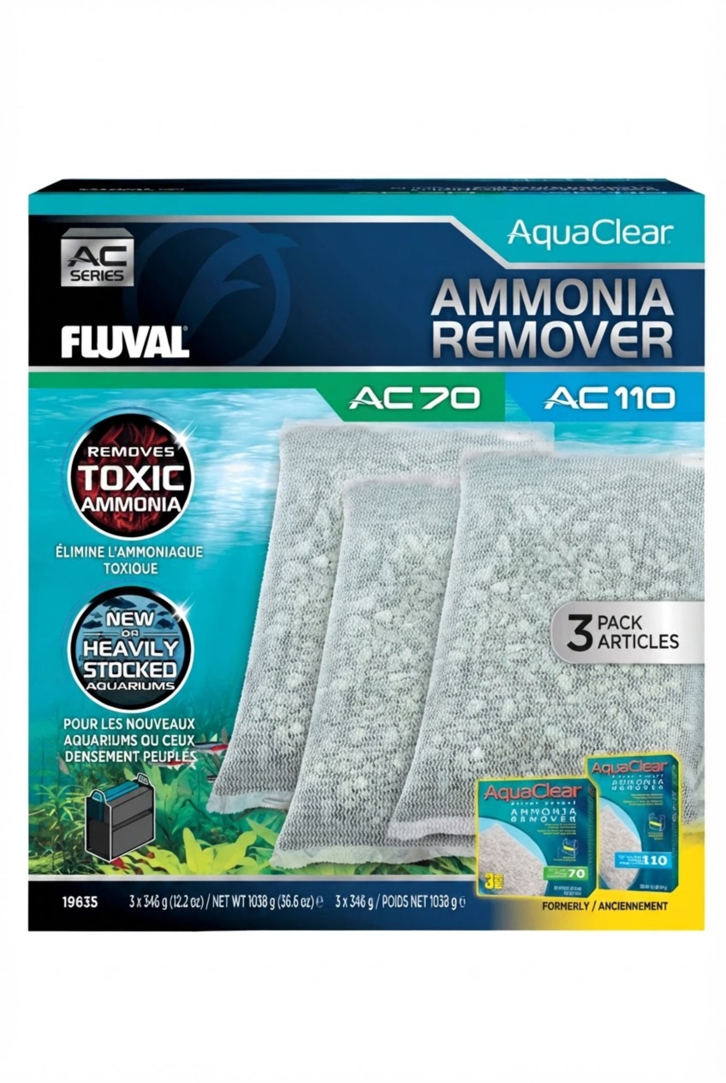 Material filtrante para filtro Fluval AC70/110 Pack Ahorro Elm.Amonia 3 ud.